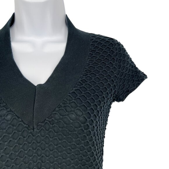 Armani Exchange Black Textured Knit V-Neck Dress Short Sleeve V-Neck Size Small - Picture 3 of 11